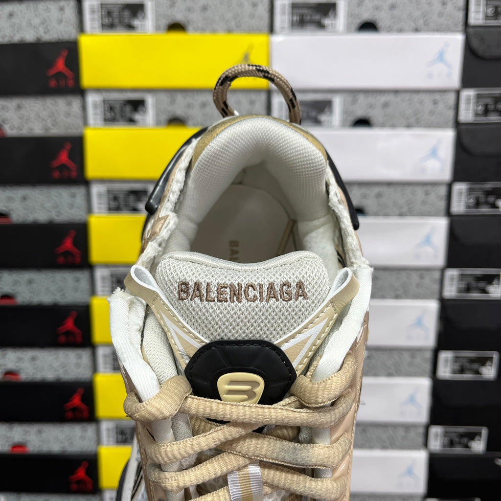 Balenciaga unisex sneakers, light gold and white heel tab with BALENCIAGA branding
