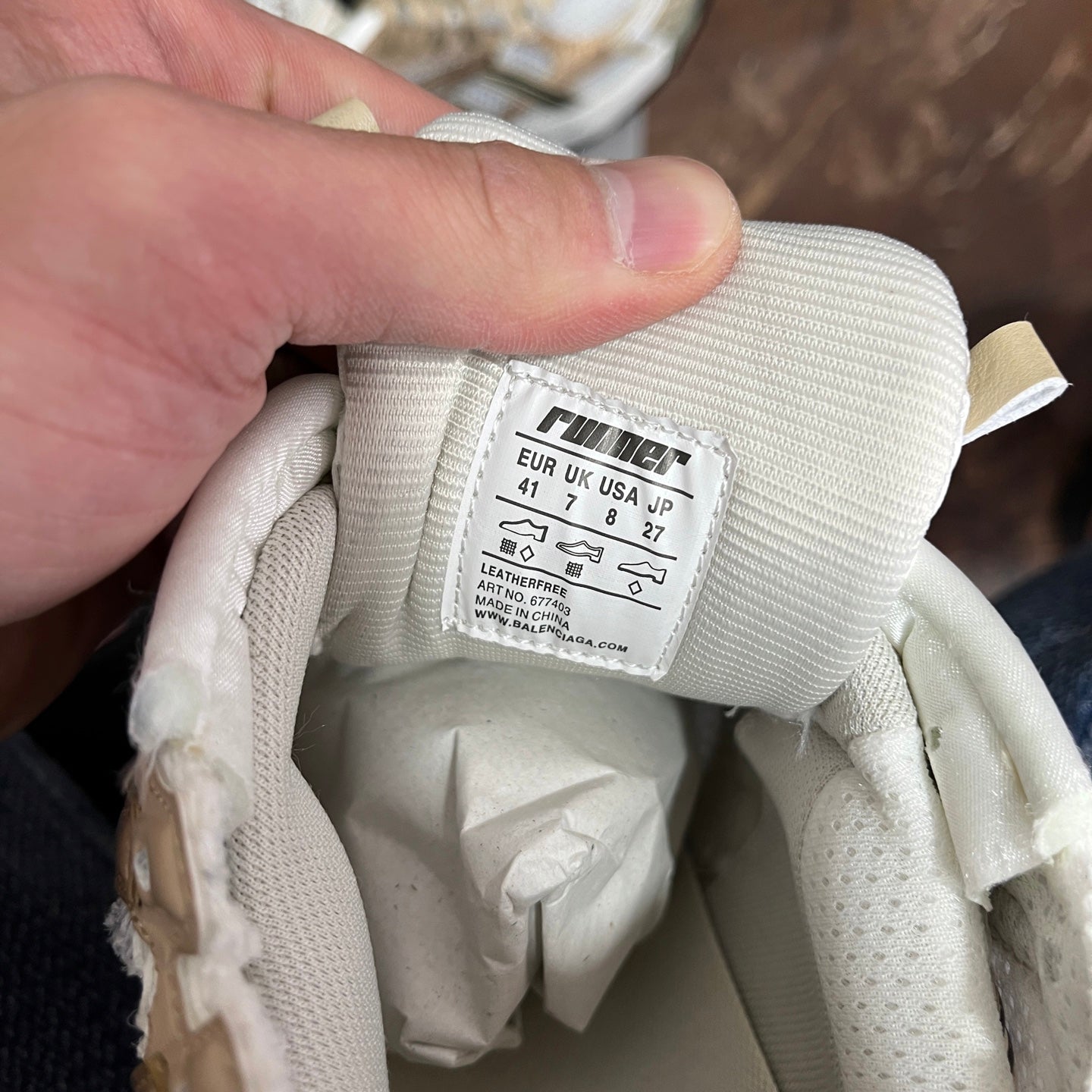 Balenciaga unisex sneaker size label on cream tongue lining with Puma branding