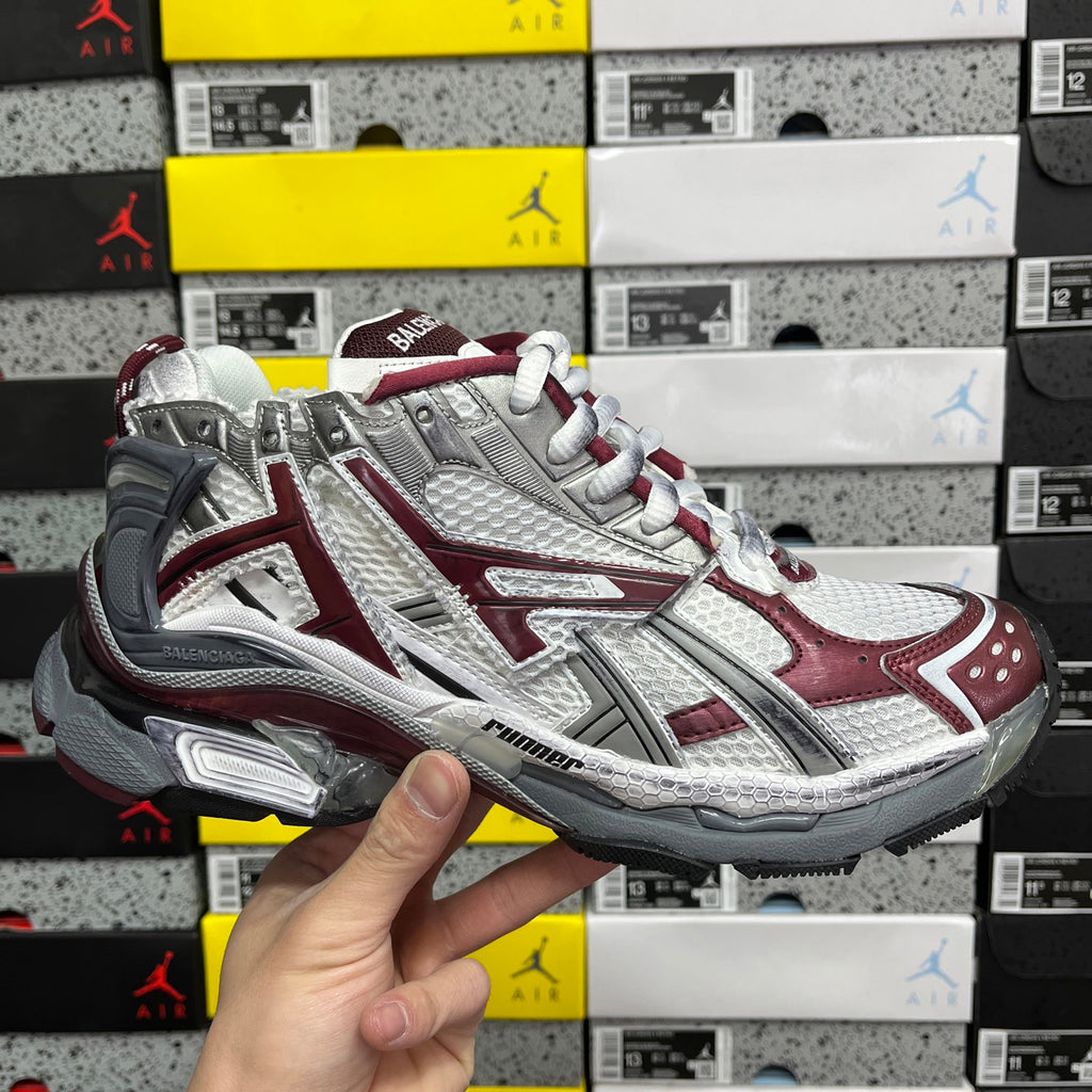 Balenciaga unisex sneakers, silver/burgundy, white laces, chunky rubber sole