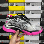 Balenciaga unisex sneakers, silver and black design with neon pink outsole