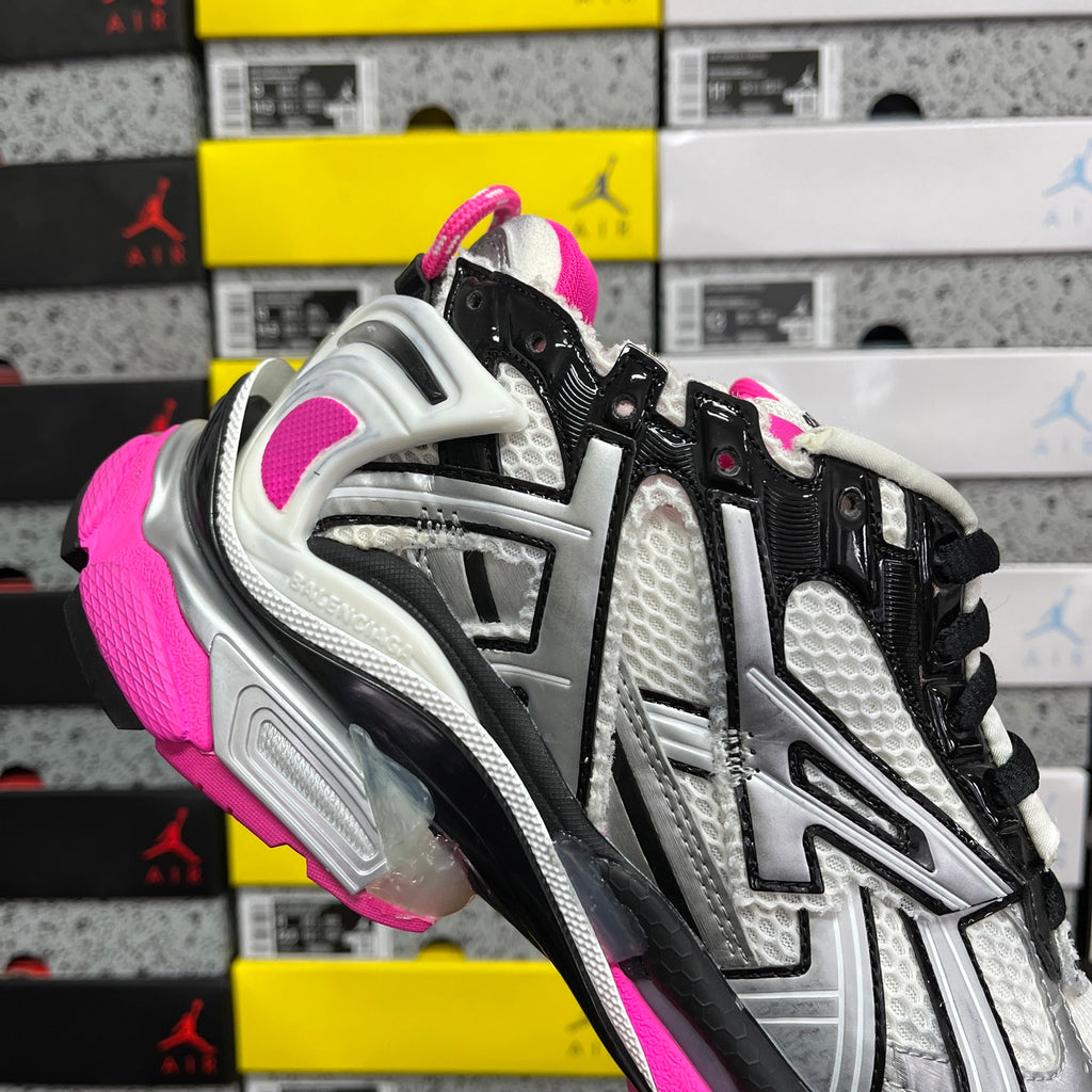 Balenciaga unisex sneakers, black-and-silver uppers with pink padded detail