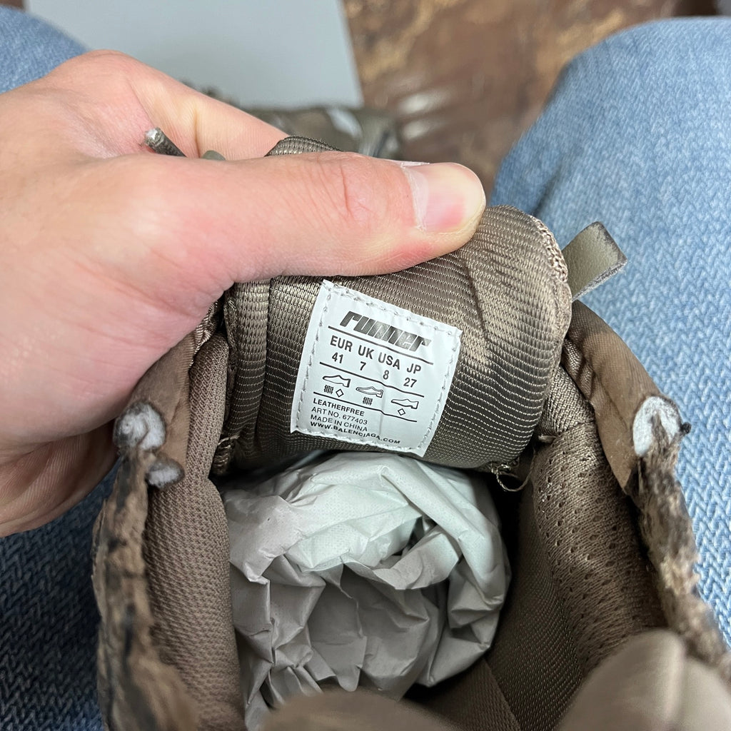 Balenciaga unisex sneakers inside label and woven collar lining in taupe