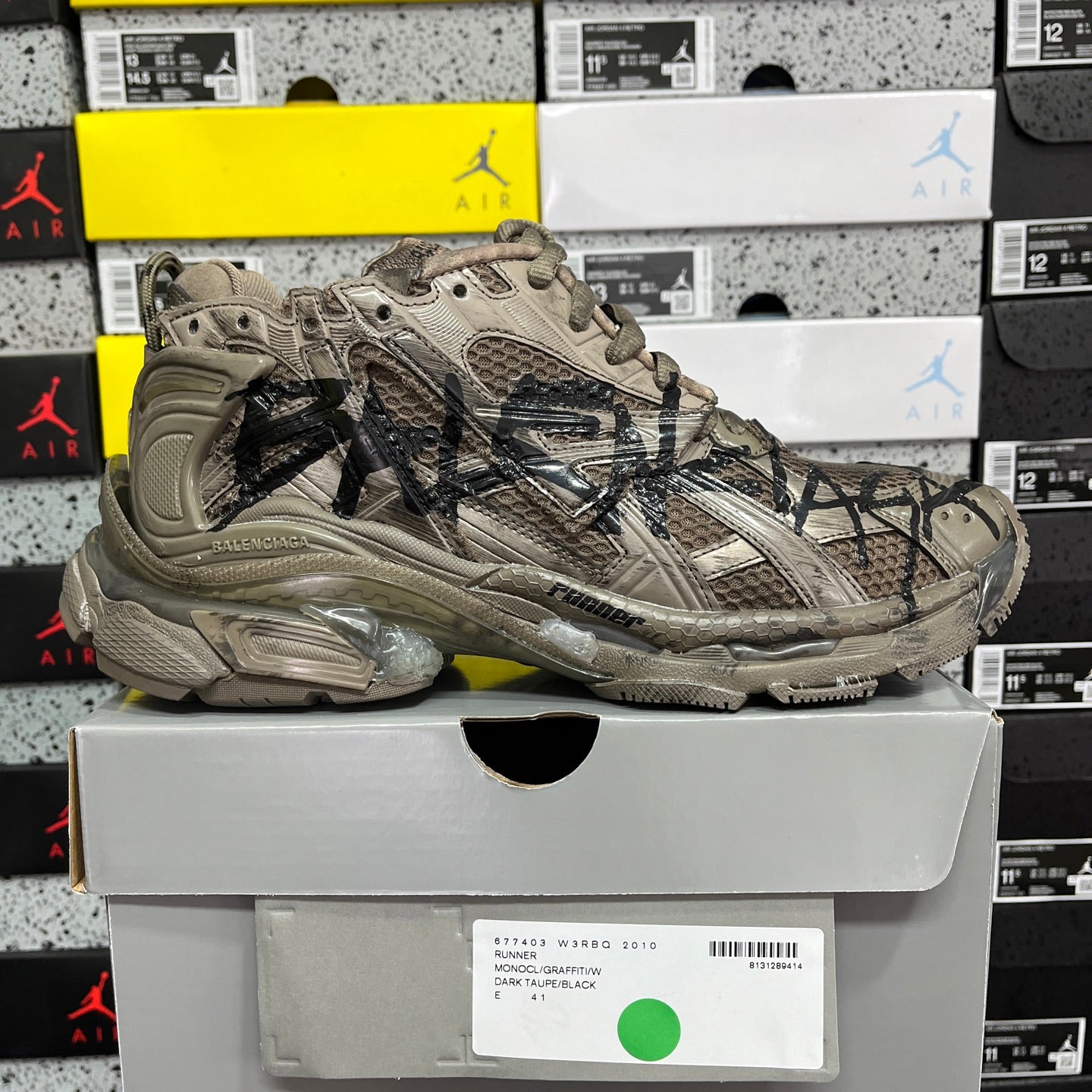 Balenciaga unisex sneakers, taupe lace-up with black accents and padded heel