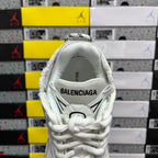 White Balenciaga unisex sneakers, back view with BALENCIAGA logo on heel