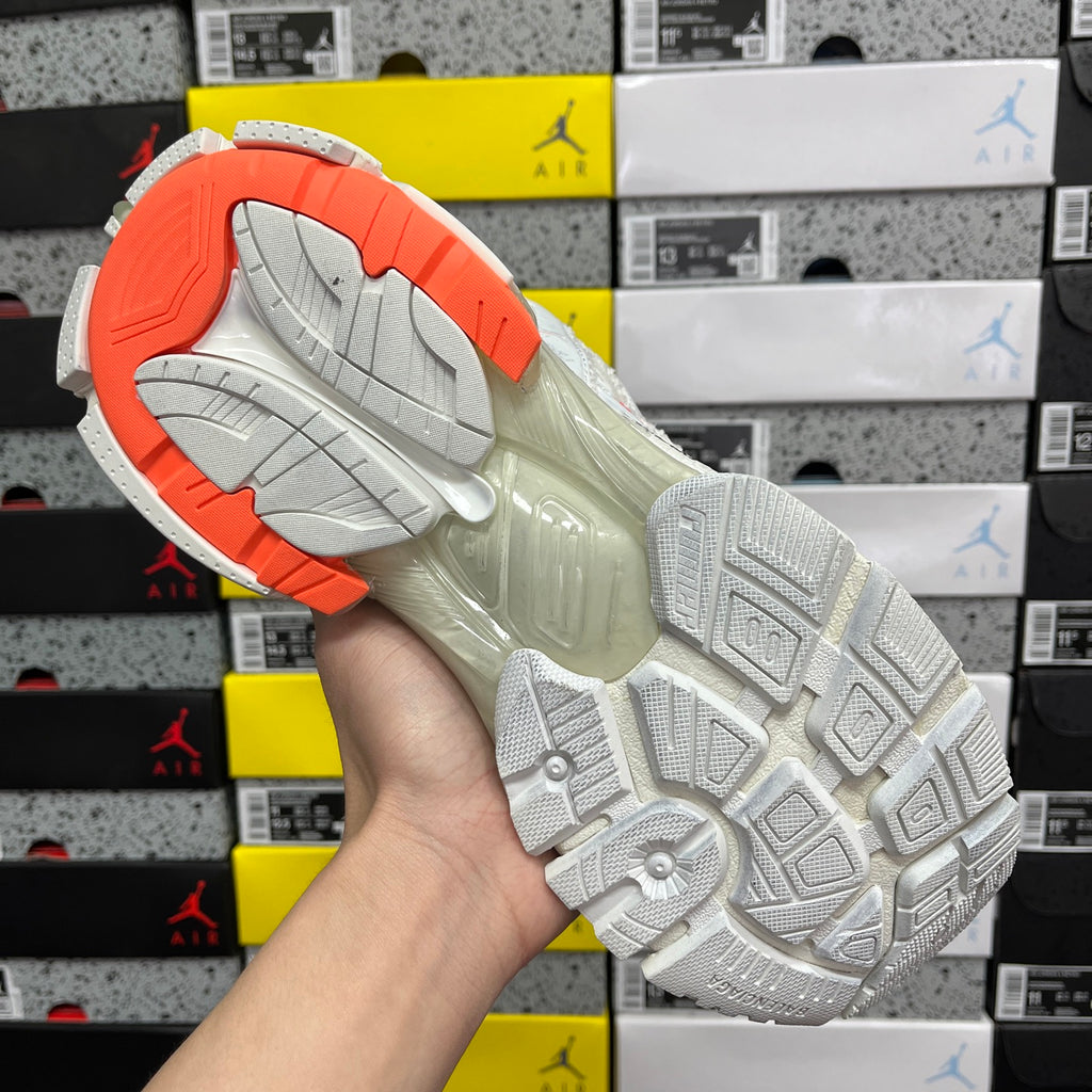 Balenciaga runner sneakers outsole, white tread with orange/red heel section
