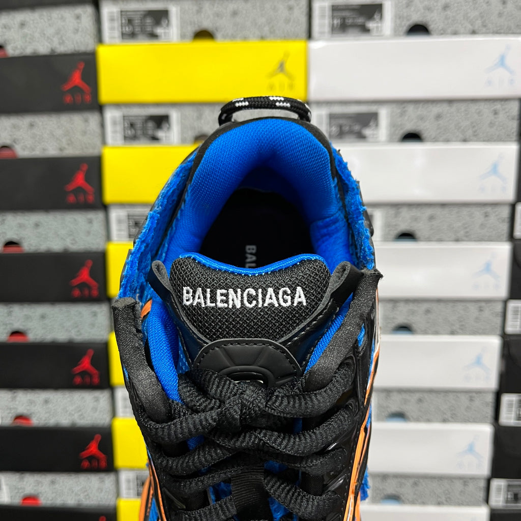 High-top unisex sneakers with Balenciaga logo on heel, blue collar and black laces