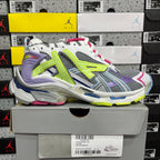 Balenciaga unisex sneakers on gray box, multicolor mesh with neon green and pink details