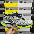 Balenciaga unisex sneakers, silver and black with neon green sole and laces