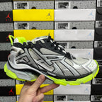 Balenciaga unisex sneakers, silver and black with neon green sole and laces