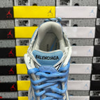 Blue and white sneaker heel lining with BALENCIAGA logo and lace detail