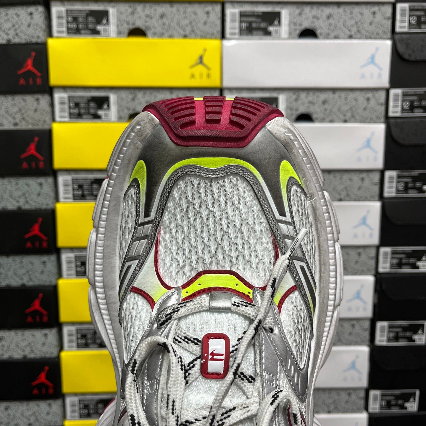 Shoe heel and insole area with textured lining and molded traction tread.