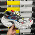 Balenciaga unisex chunky sneaker, gray upper with blue panel and neon laces