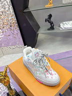 Louis Vuitton ladies sneakers, white with multicolor monogram pattern and cushioned sole