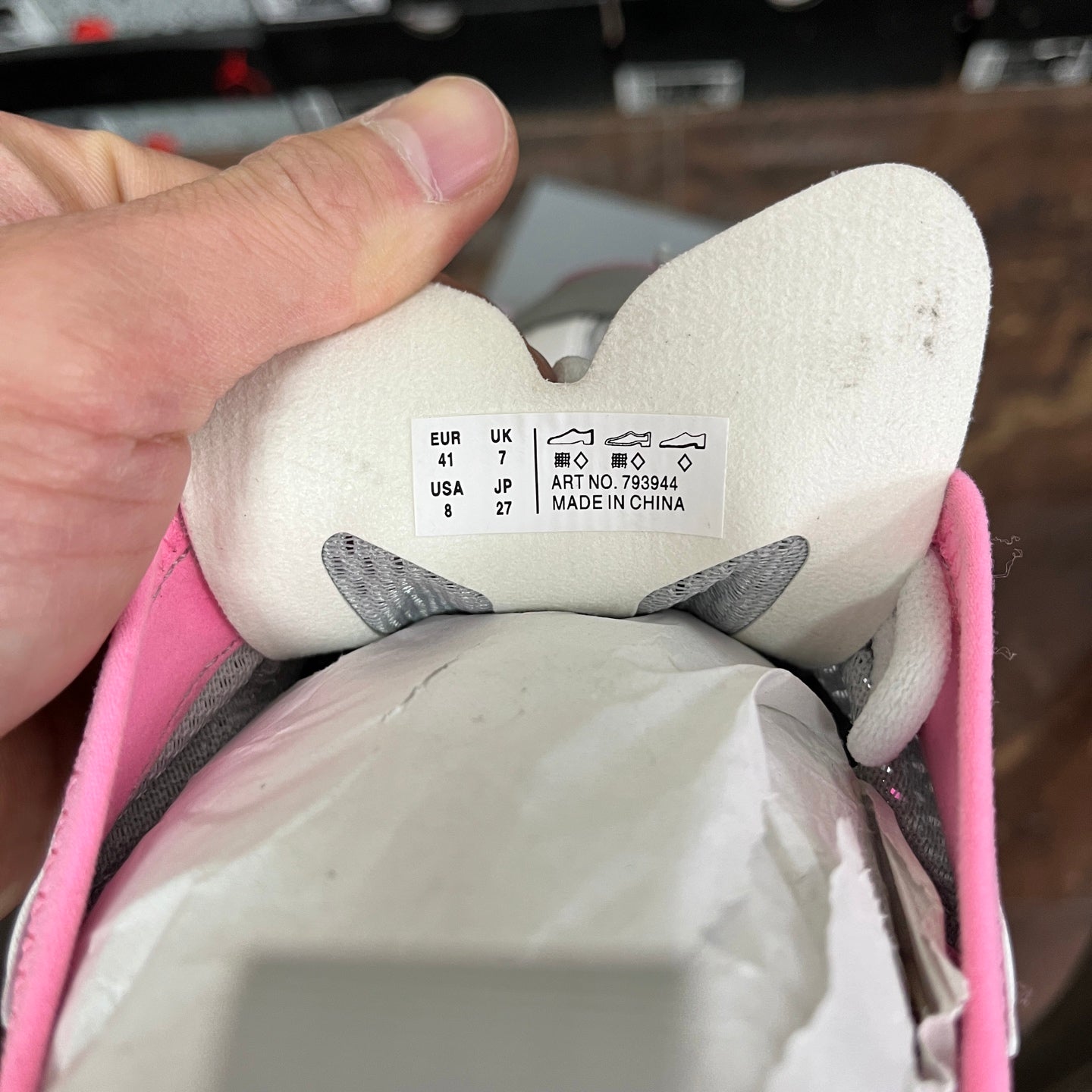 Balenciaga unisex running shoes, white interior size tag with pink collar lining