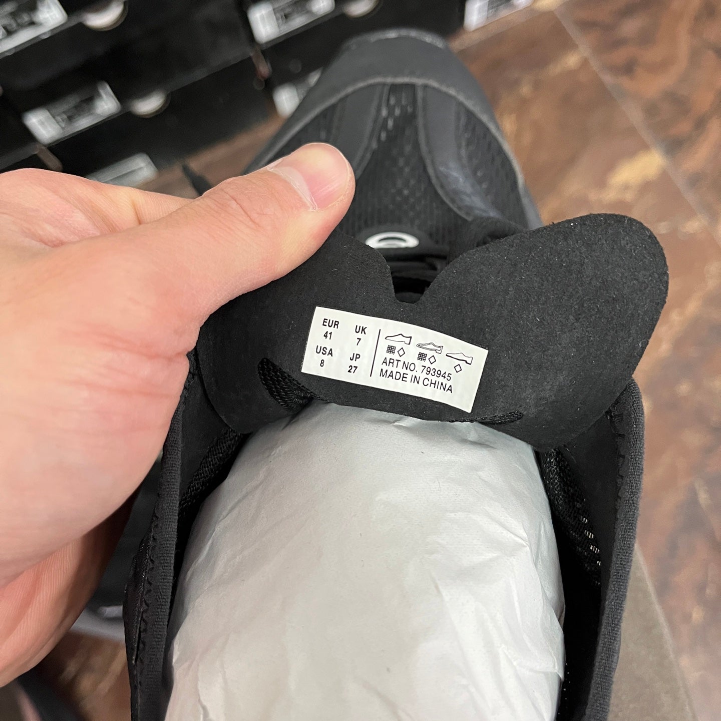 Black Balenciaga unisex sneaker inner label on tongue, size and origin tag
