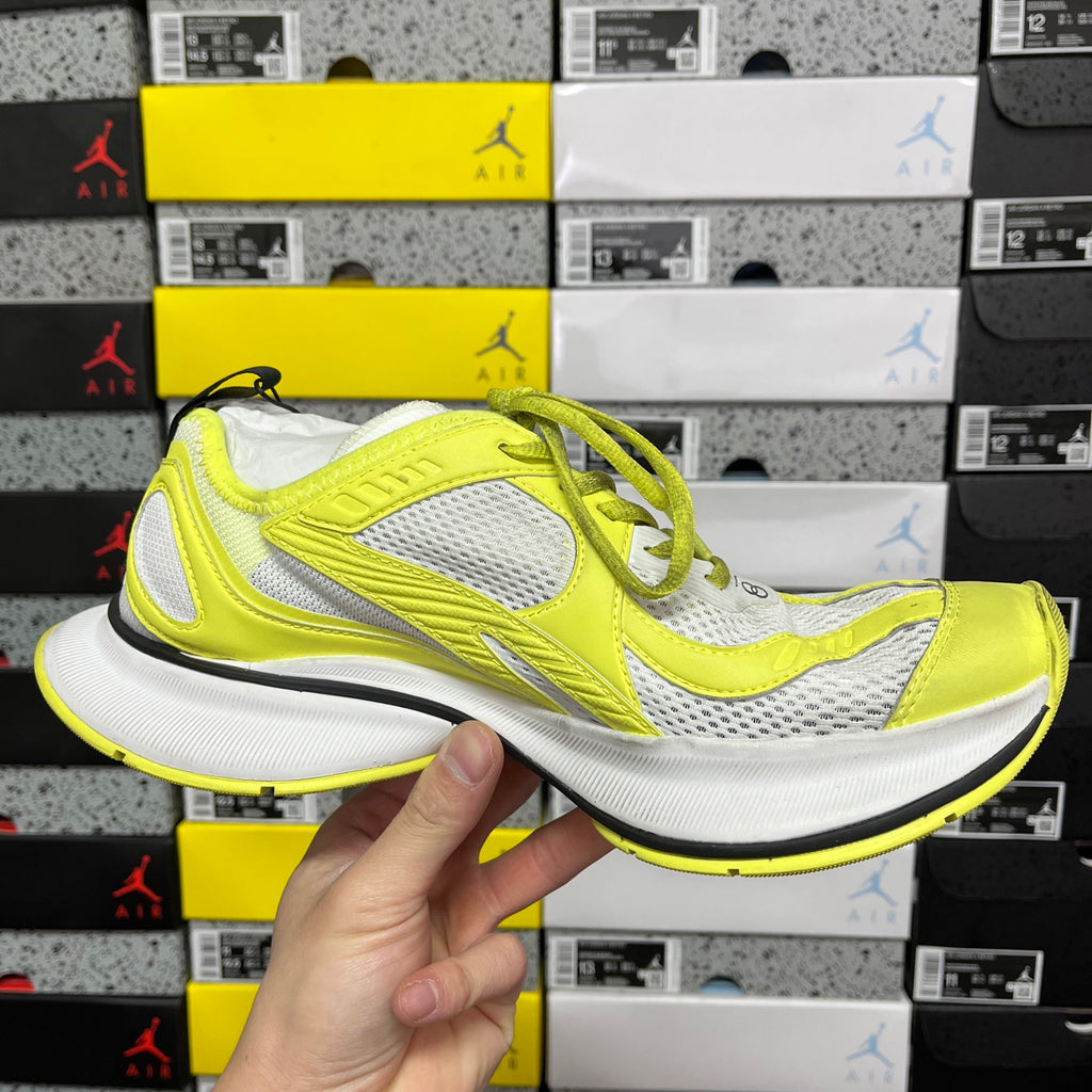 Lime green and white Balenciaga sneaker with mesh and synthetic overlays