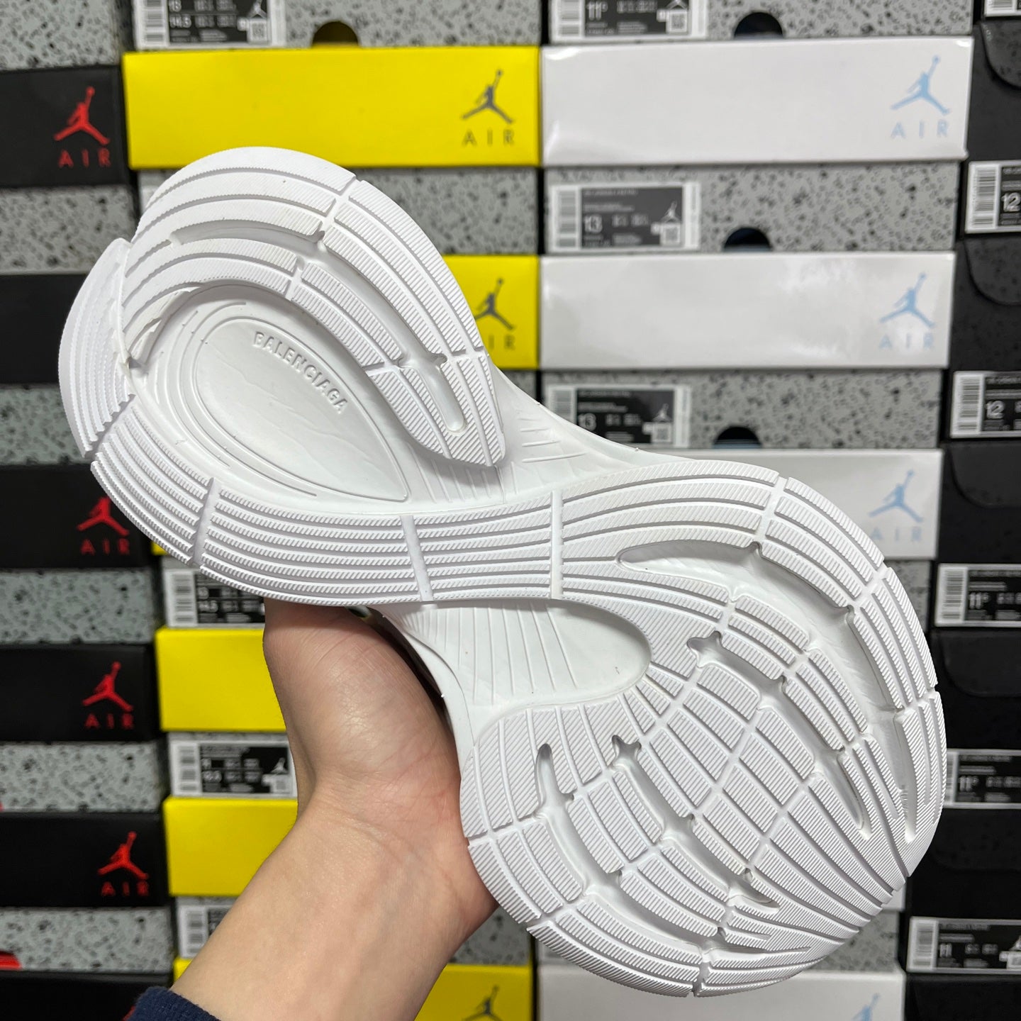 White Balenciaga sneaker outsole with raised tread pattern