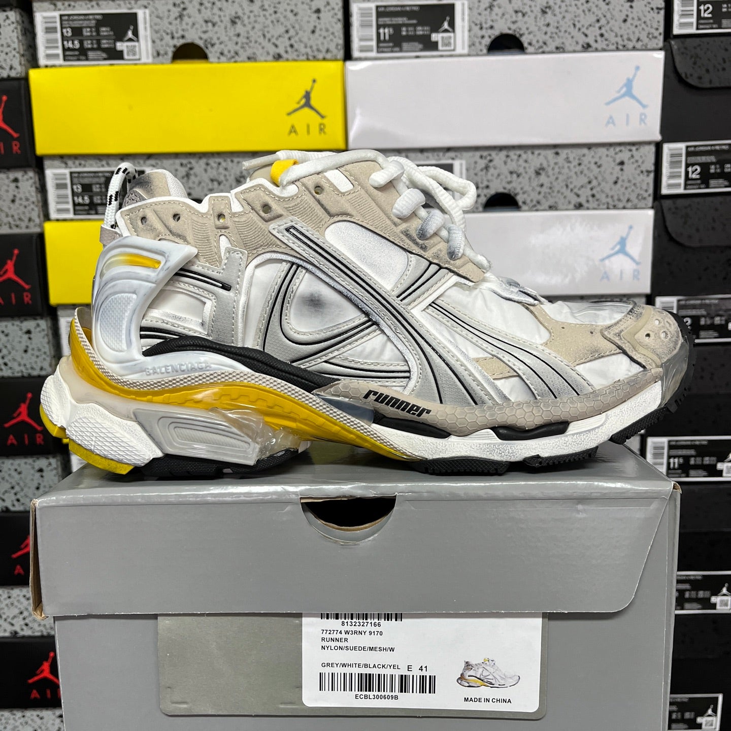 White and metallic Balenciaga unisex sneaker with yellow outsole and chunky sole