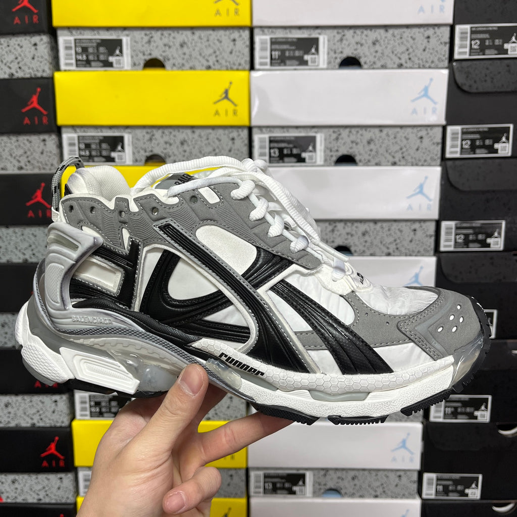Balenciaga unisex running sneaker, gray and black with white laces