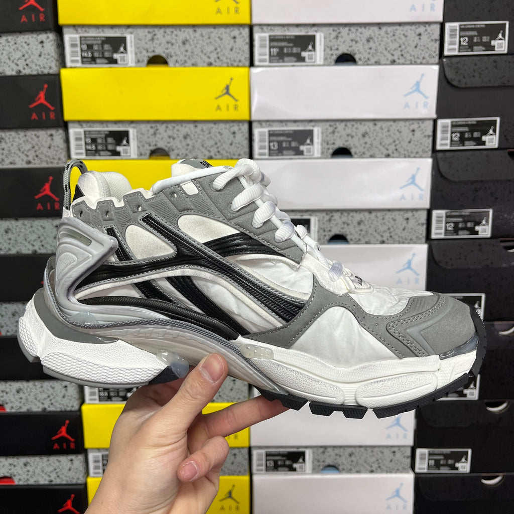 Balenciaga unisex running sneaker, gray and black with white laces and chunky sole
