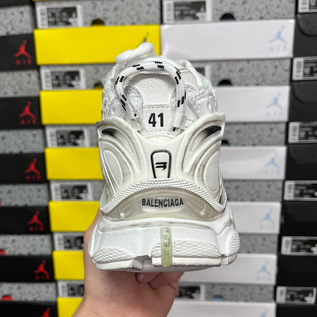 Balenciaga unisex sneaker heel, white back panel with BALENCIAGA branding and laces