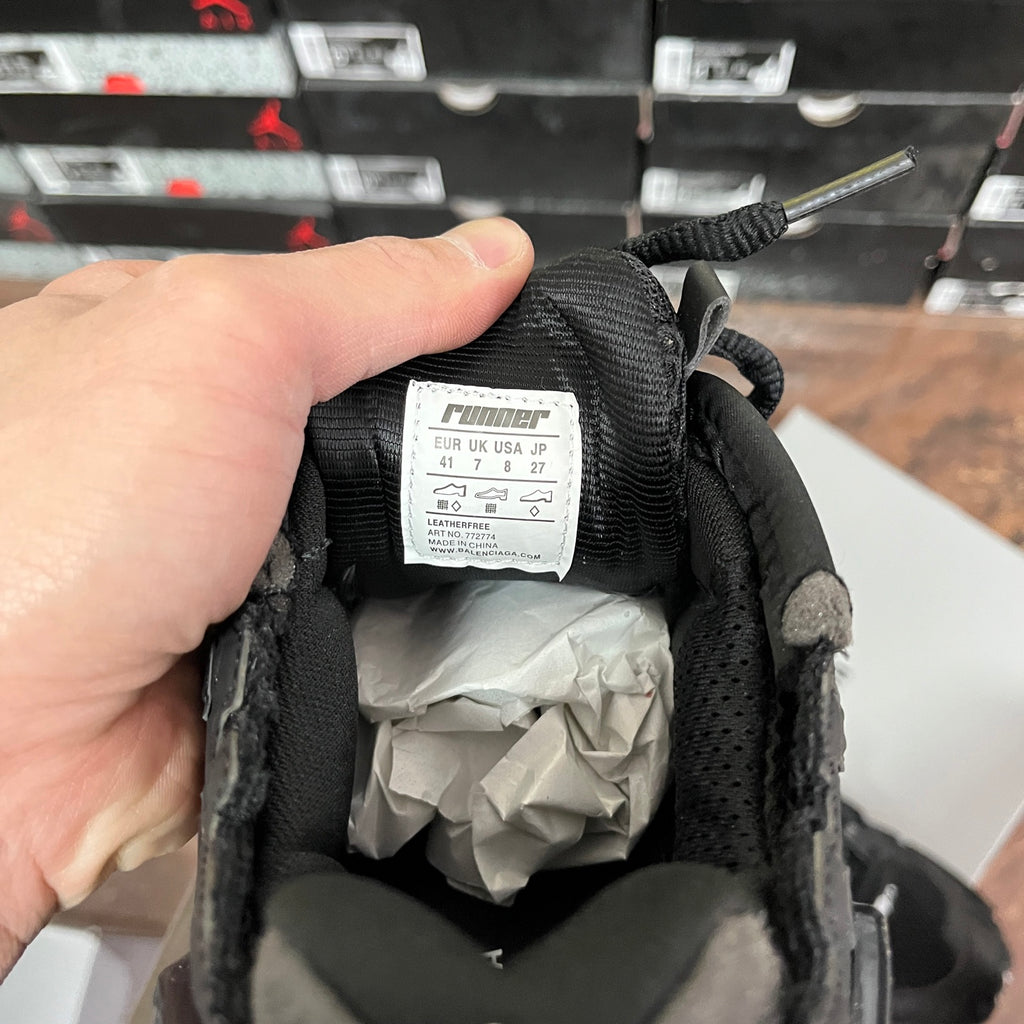 Balenciaga unisex black sneaker inner lining and size label on sock collar
