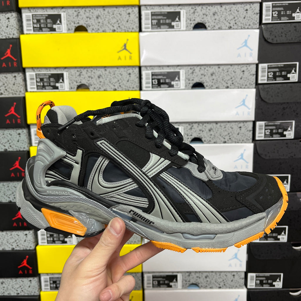 Balenciaga unisex sneaker, black and gray with orange trim and chunky sole