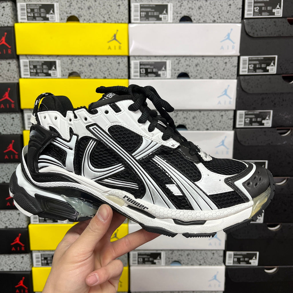 Balenciaga unisex Runner sneaker, black and white mesh with lace-up