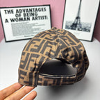 FF-logo cap interior underside with black band lining, brown monogram print