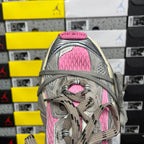 Balenciaga unisex running shoes tongue and lace area, gray knit with pink mesh panel