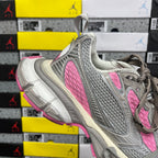 Balenciaga unisex running shoes heel and side, gray upper with pink vertical accent