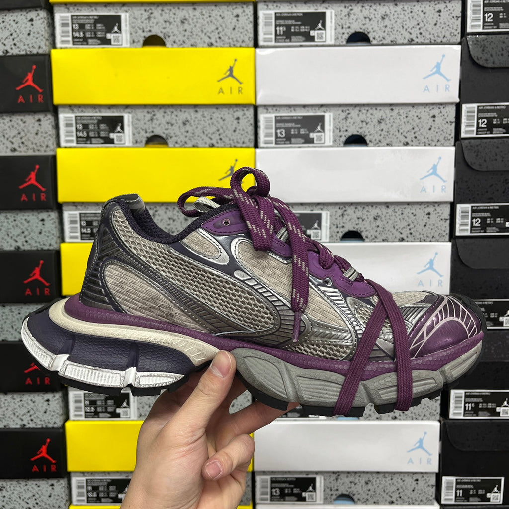 Balenciaga unisex sneakers, gray mesh and purple lace-up with patterned toe