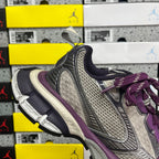 Balenciaga unisex sneaker, gray mesh and dark side panels with purple laces