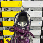 Balenciaga unisex sneaker heel, dark collar with purple laces and woven texture