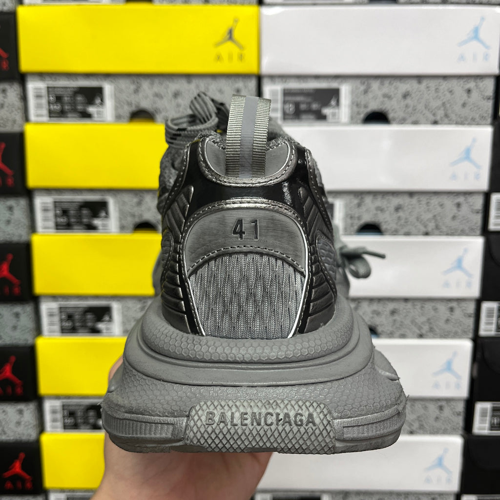 Unisex lace-up sneakers, dark gray, heel panel with BALENCIAGA logo patch