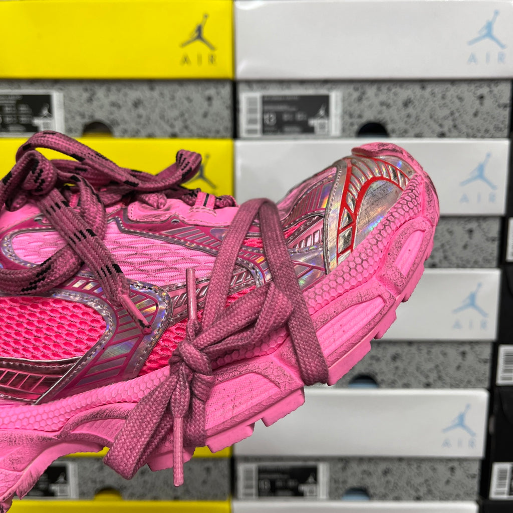 Pink Balenciaga sneakers heel and side view with chunky tread sole
