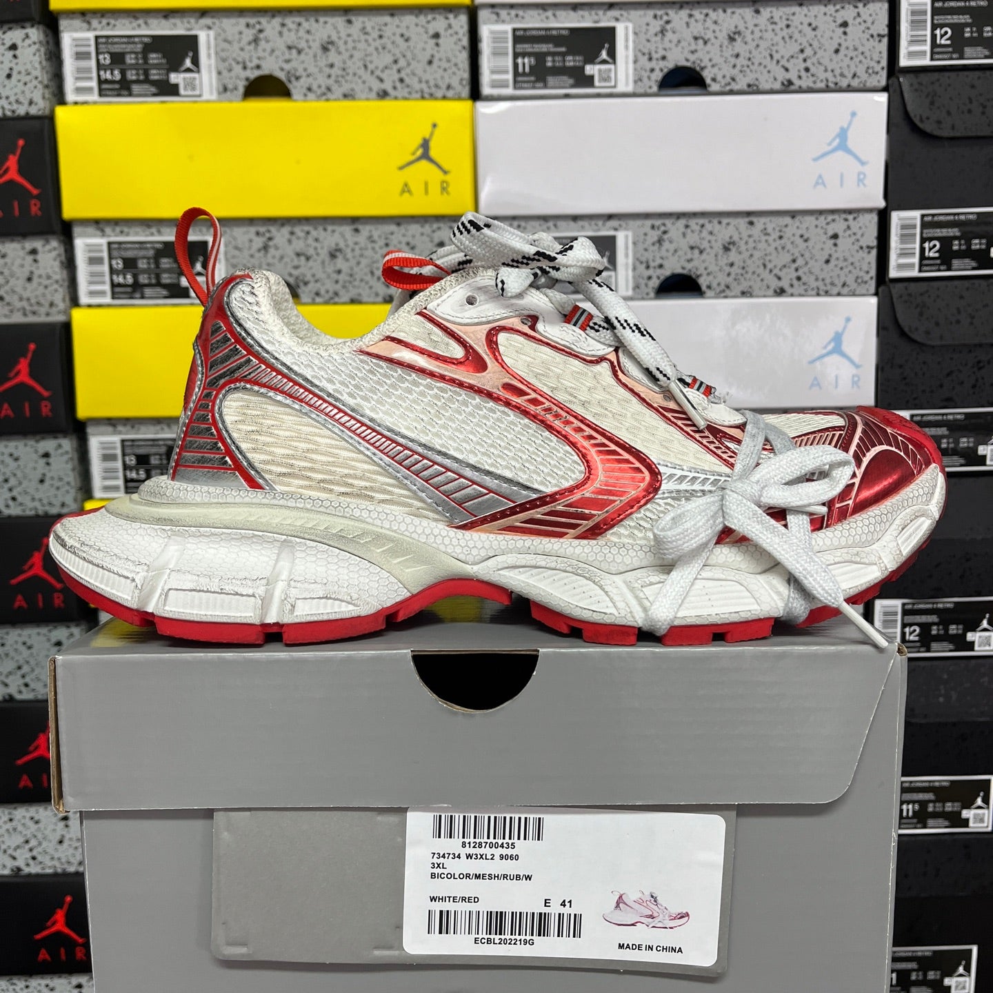 Balenciaga unisex sneaker side view in white and red with white lace-up design