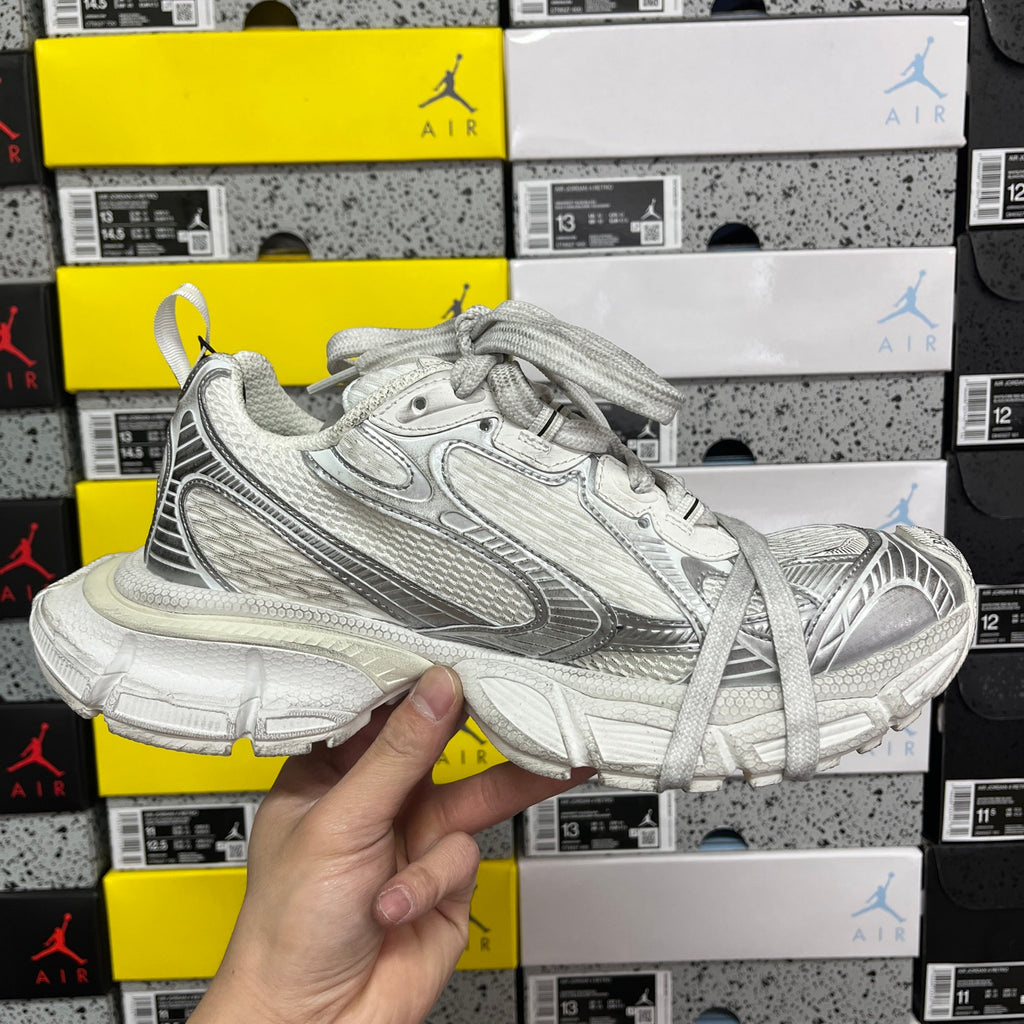 Unisex Balenciaga sneakers, silver/white with lace-up front and oversized cushioned sole