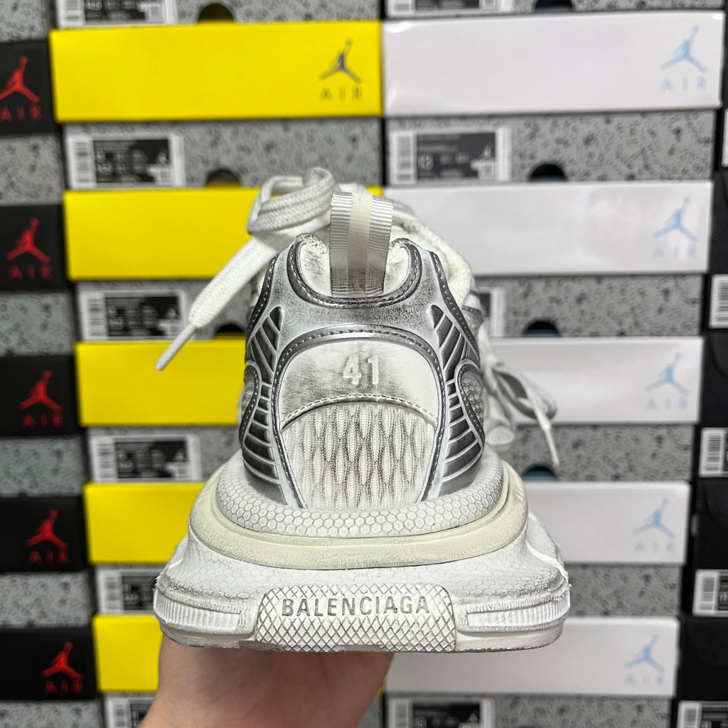 Unisex Balenciaga sneakers, silver/white with 4I logo on heel and BALENCIAGA on sole