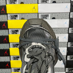Unisex running sneaker tongue and laces detail with gray fabric and logo patch