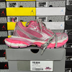 Pink and gray lace-up running sneakers, silver side logo, chunky padded sole