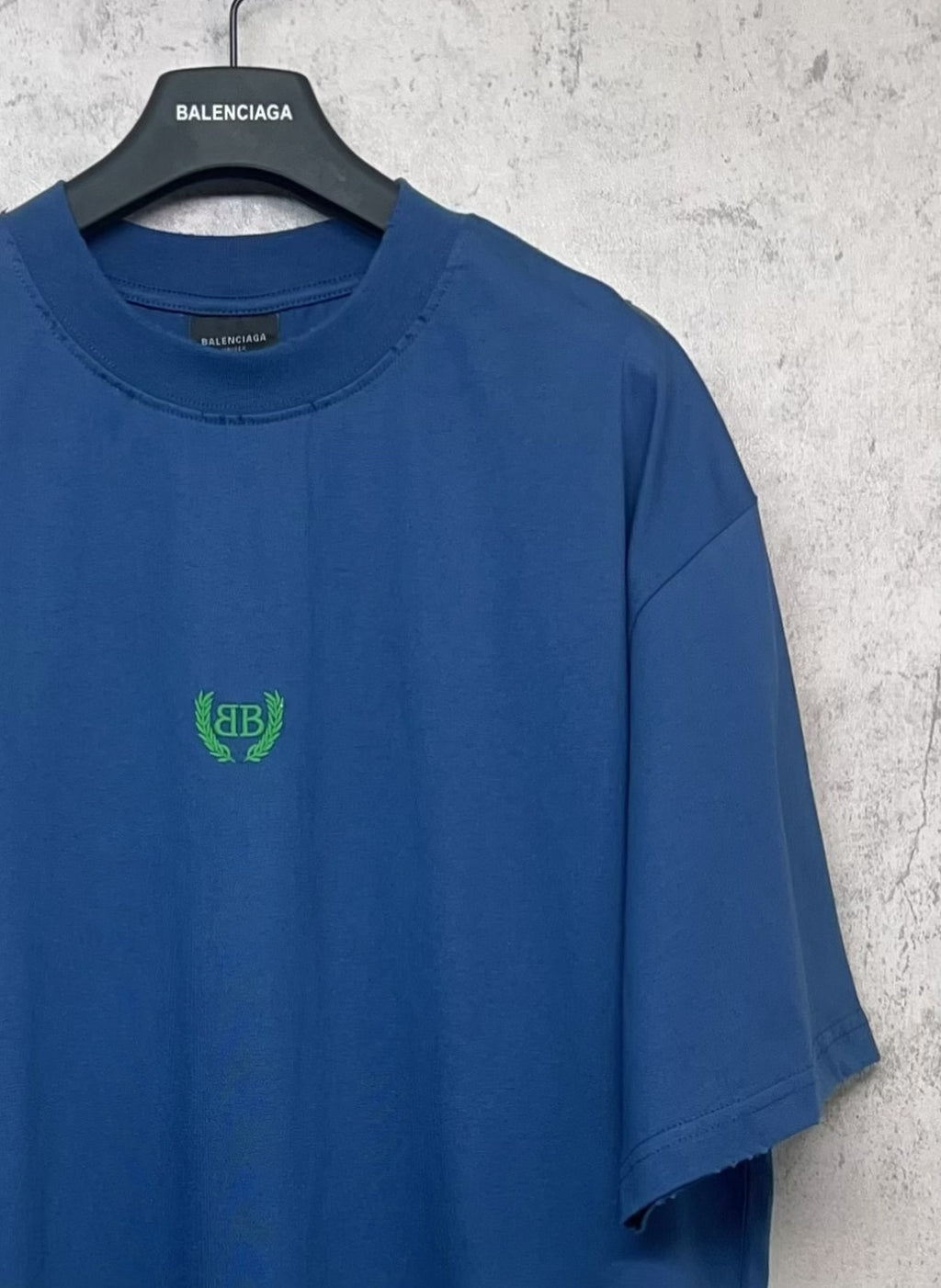 Balenciaga blue oversized T-shirt with crew neck and small green chest logo
