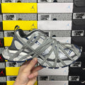 Balenciaga unisex sneakers, grey mesh upper with cross laces and blue side accents