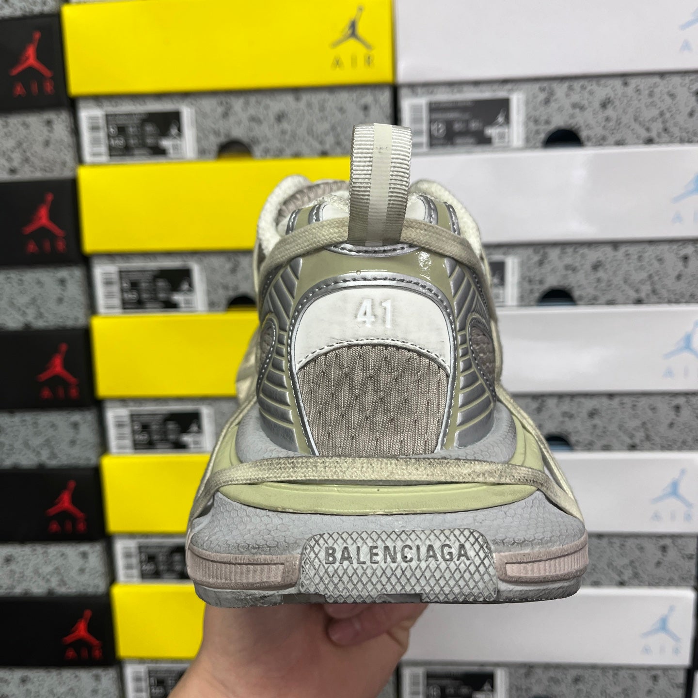 Balenciaga unisex running shoes back view with BALENCIAGA logo on heel tab