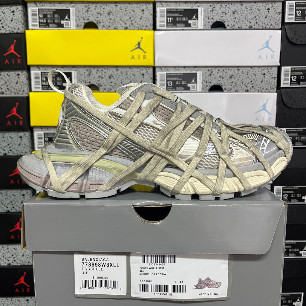Balenciaga unisex lace-up running shoes in light olive and gray, on box