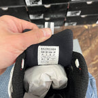 Balenciaga unisex sneakers size label inside, white tag on black mesh tongue