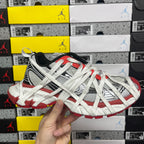 Balenciaga unisex sneakers, white mesh upper with red accents and gray laces