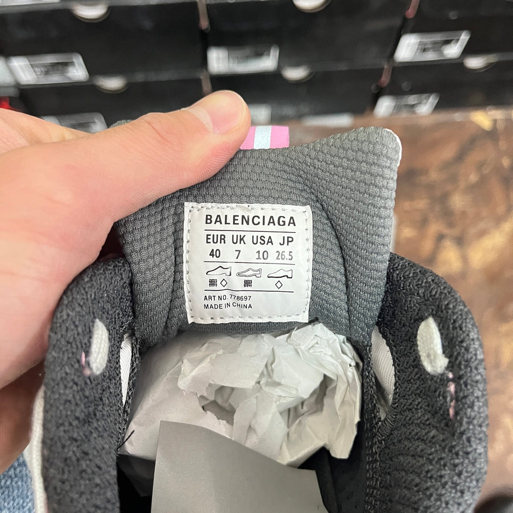 Gray sneaker care tag reading Balenciaga, size 40, made in China