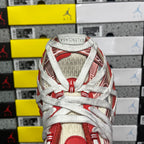 Balenciaga sneaker tongue and laces, red collar and white textured quarter panel