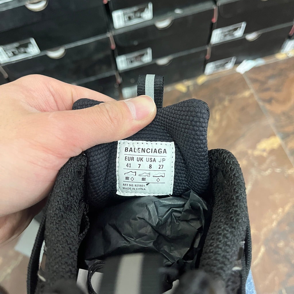 Balenciaga unisex black shoe inner label with size and country of manufacture info